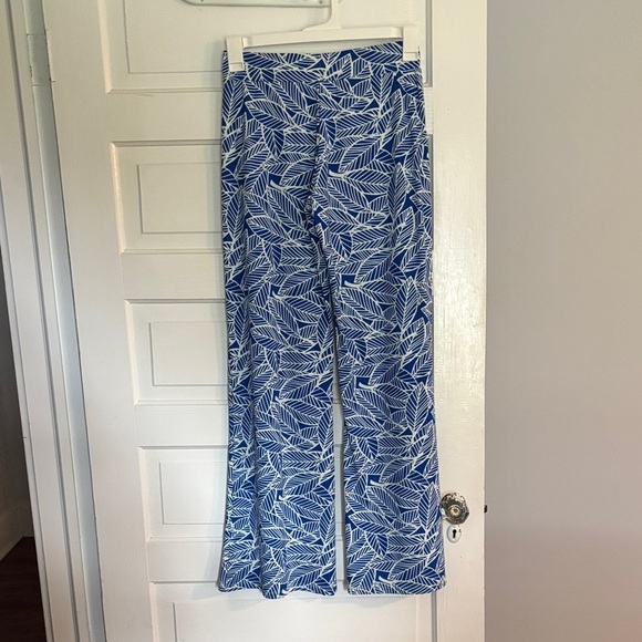 All For Color Pants - All For Color Blue and White Leaf Print Wide Leg Pants
